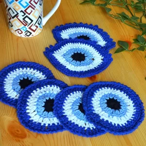 crochet pattern evil eye coasters round and eye shaped
